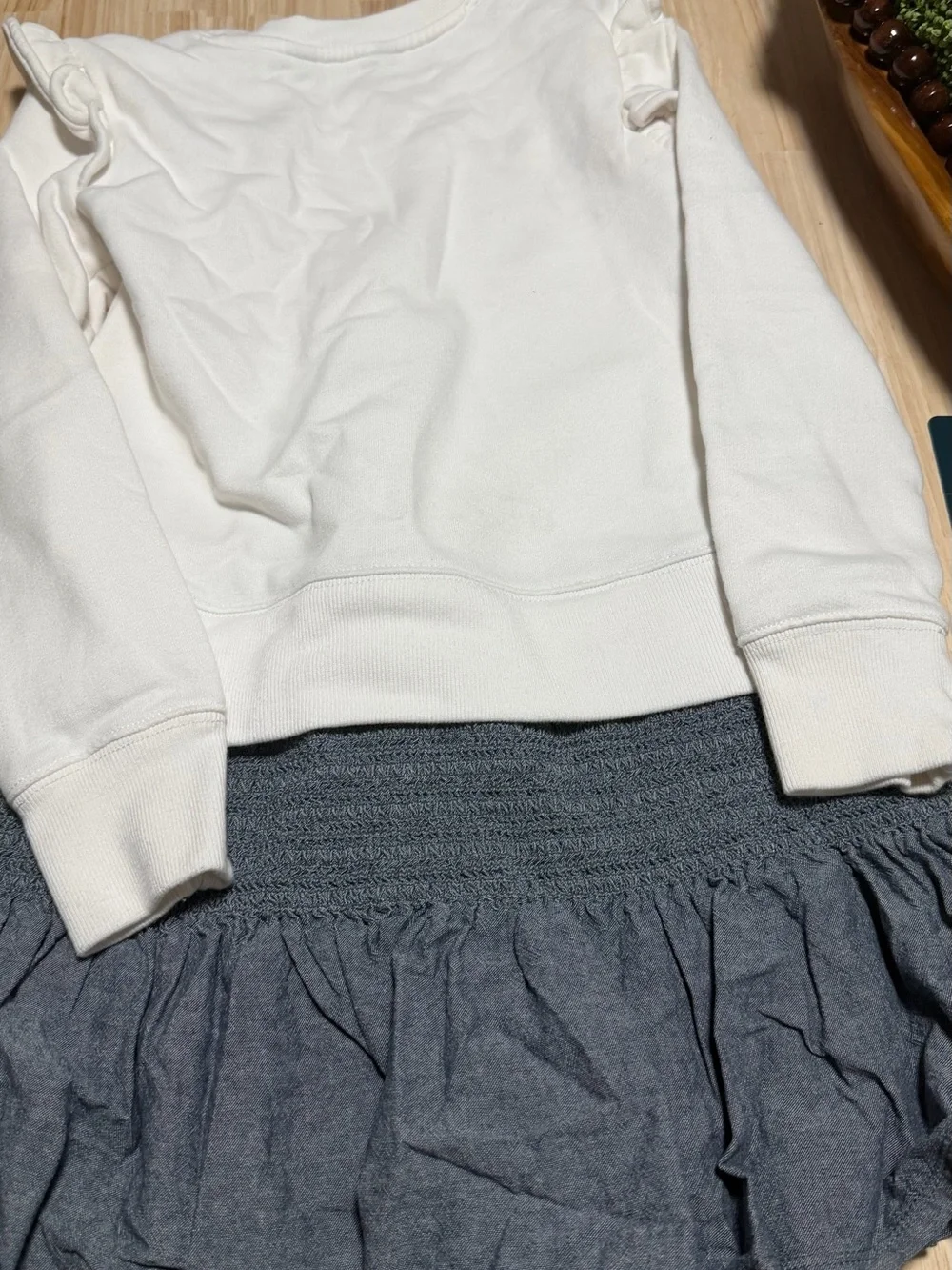 Ralph Lauren White Sweatshirt with Gray Ruffle Skirt